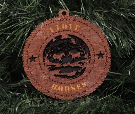 Horse Love Ornament - Walnut and Black - Laser Cut Poplar and Birch Wood