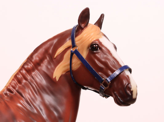 Traditional Scale Leather Halter for Breyer, Stone, other 1:9 Model Horses - Blueberry Color, Silver Hardware