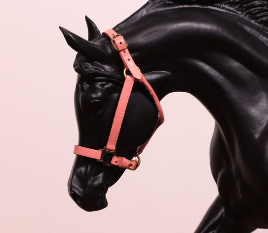 Traditional Scale Leather Halter for Breyer, Stone, other 1:9 Model Horses - Pink Color, Silver Hardware