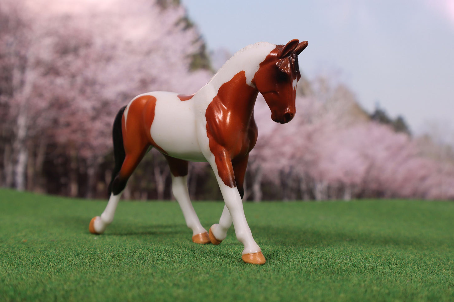 Etched Custom Breyer Stablemate Driving Horse - Bay Tobiano