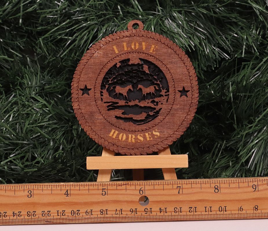 Horse Love Ornament - Walnut and Black - Laser Cut Poplar and Birch Wood