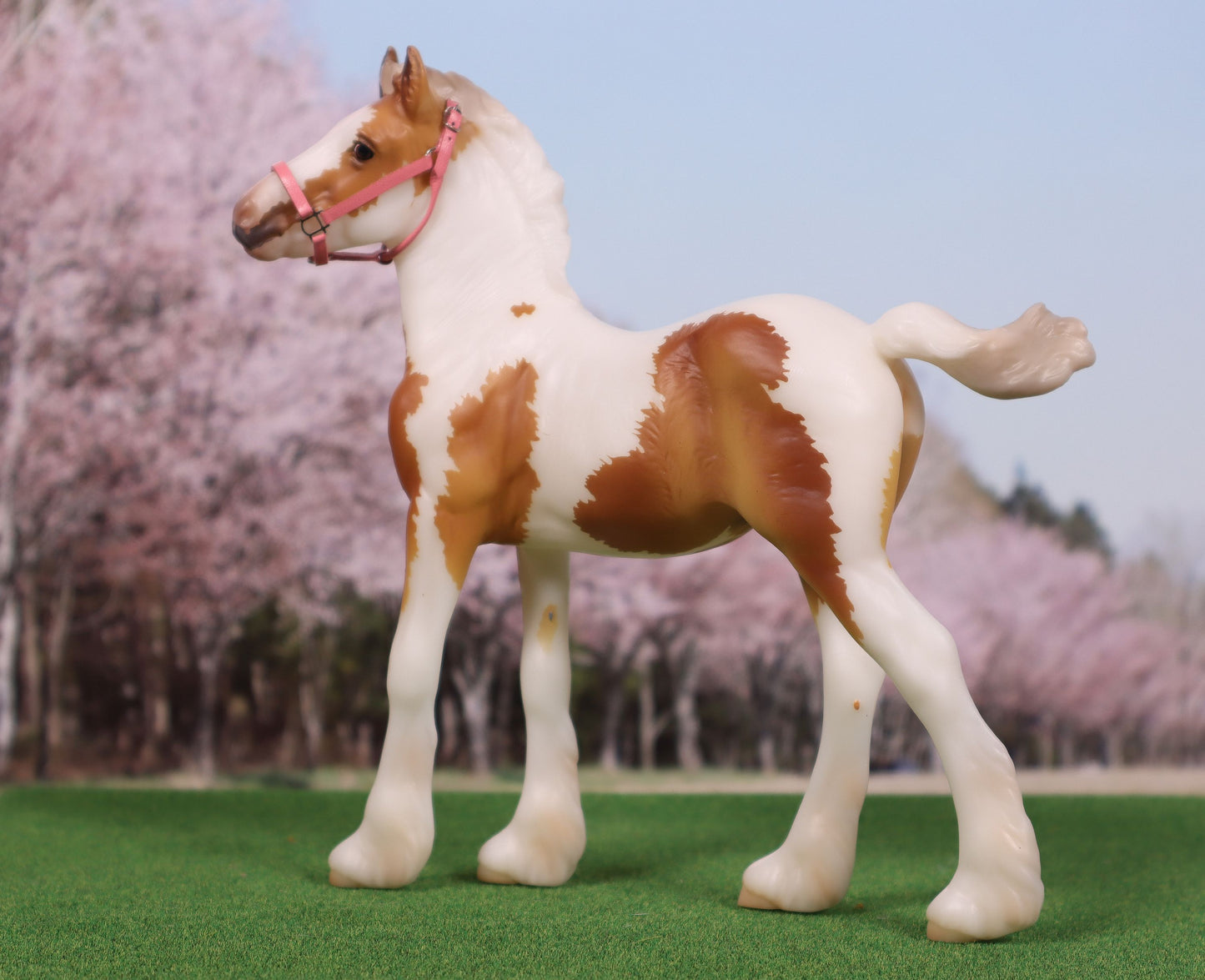 Traditional Scale Leather Halter for Breyer, Stone, other 1:9 Model Horses - Pink Color, Silver Hardware