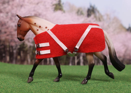 Red and White Stable Blanket for Breyer Stablemates Model Horses - Made for Irish Draft Mold