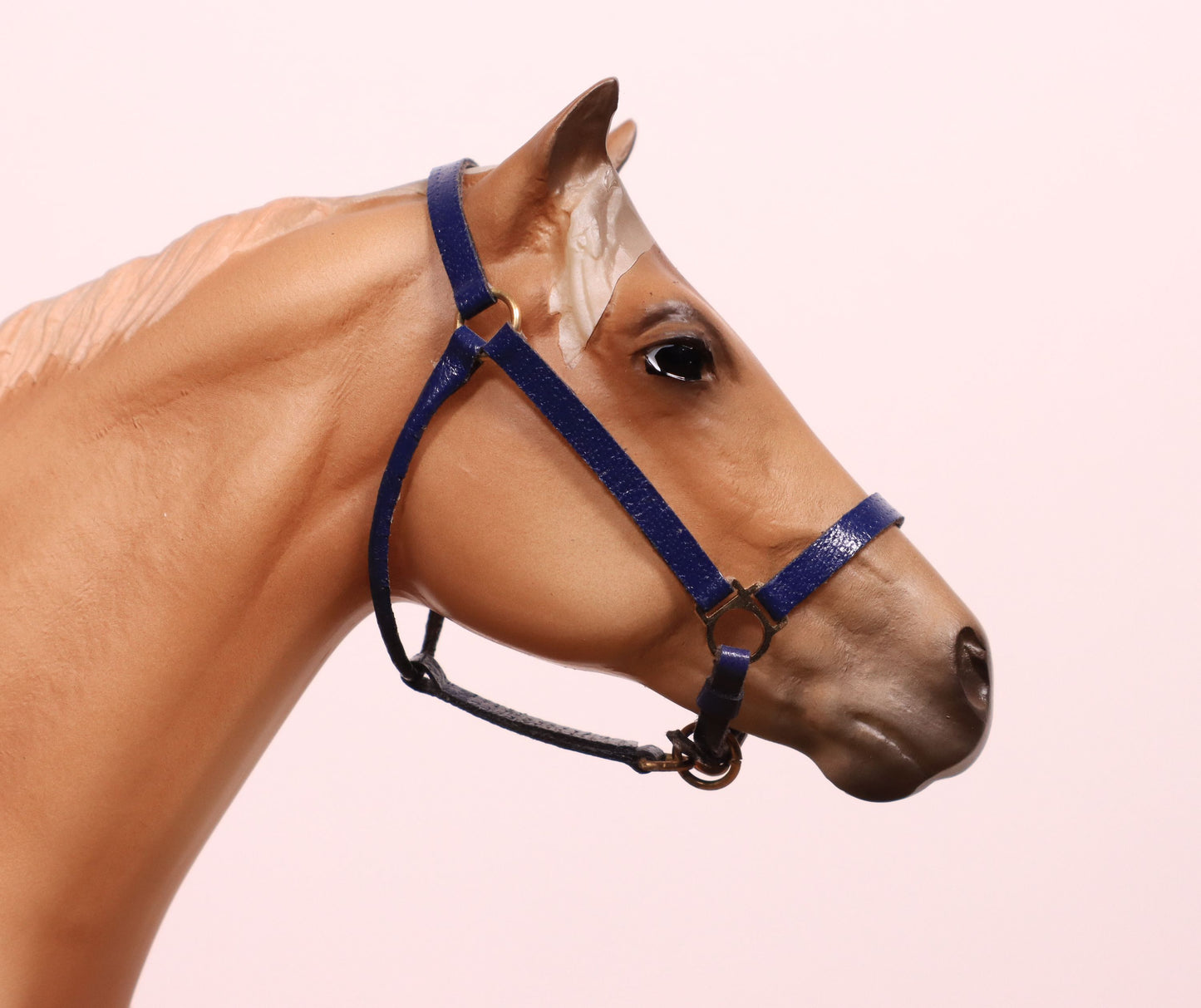 Traditional Scale Leather Halter for Breyer, Stone, other 1:9 Model Horses - Blueberry Color, Gold Hardware