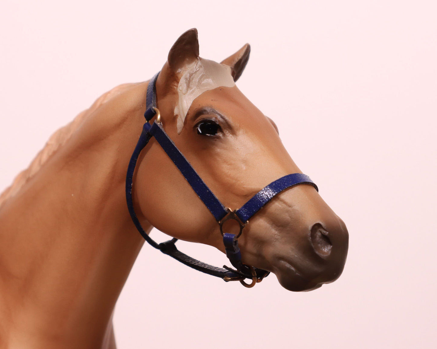 Traditional Scale Leather Halter for Breyer, Stone, other 1:9 Model Horses - Blueberry Color, Gold Hardware