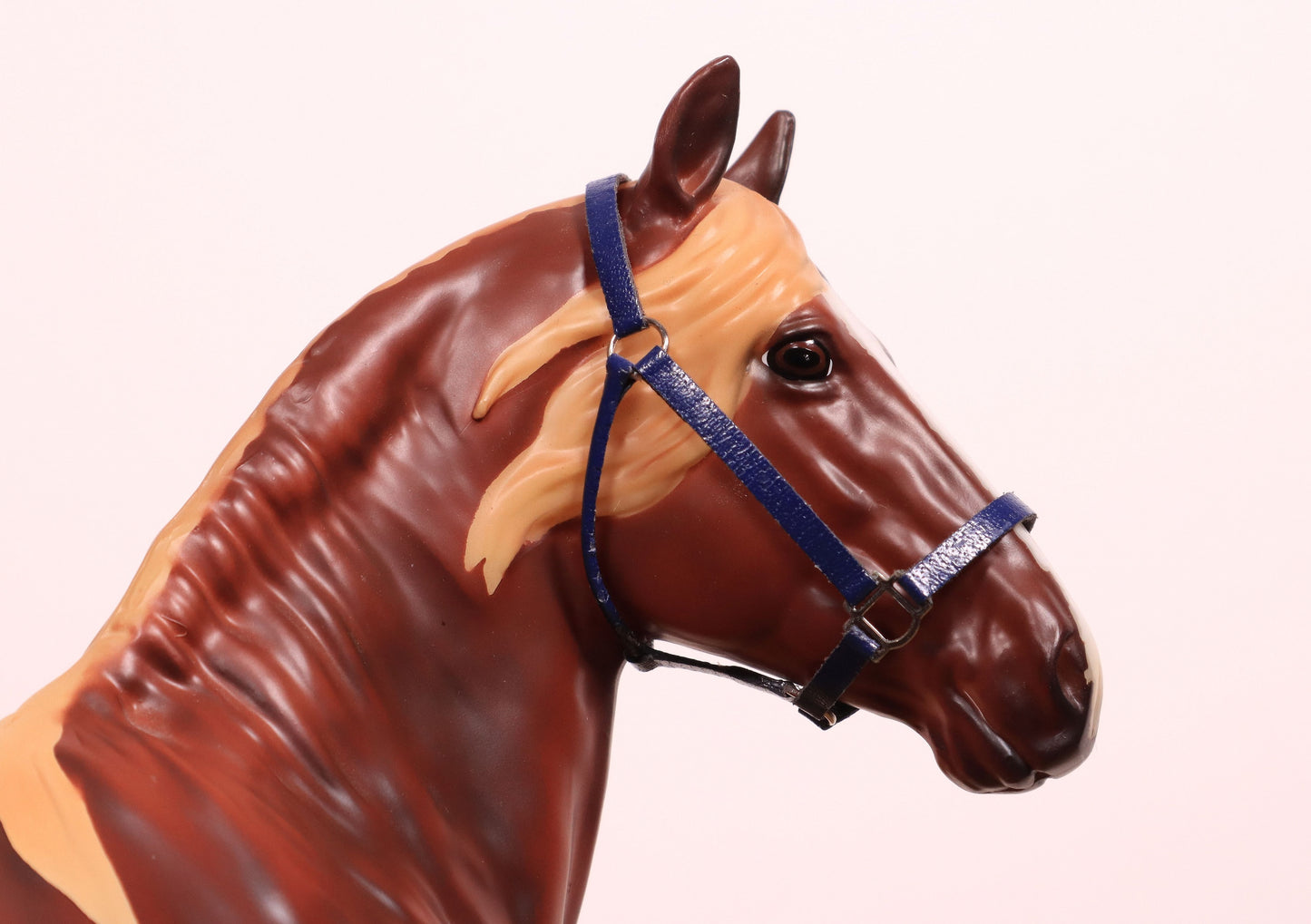 Traditional Scale Leather Halter for Breyer, Stone, other 1:9 Model Horses - Blueberry Color, Silver Hardware