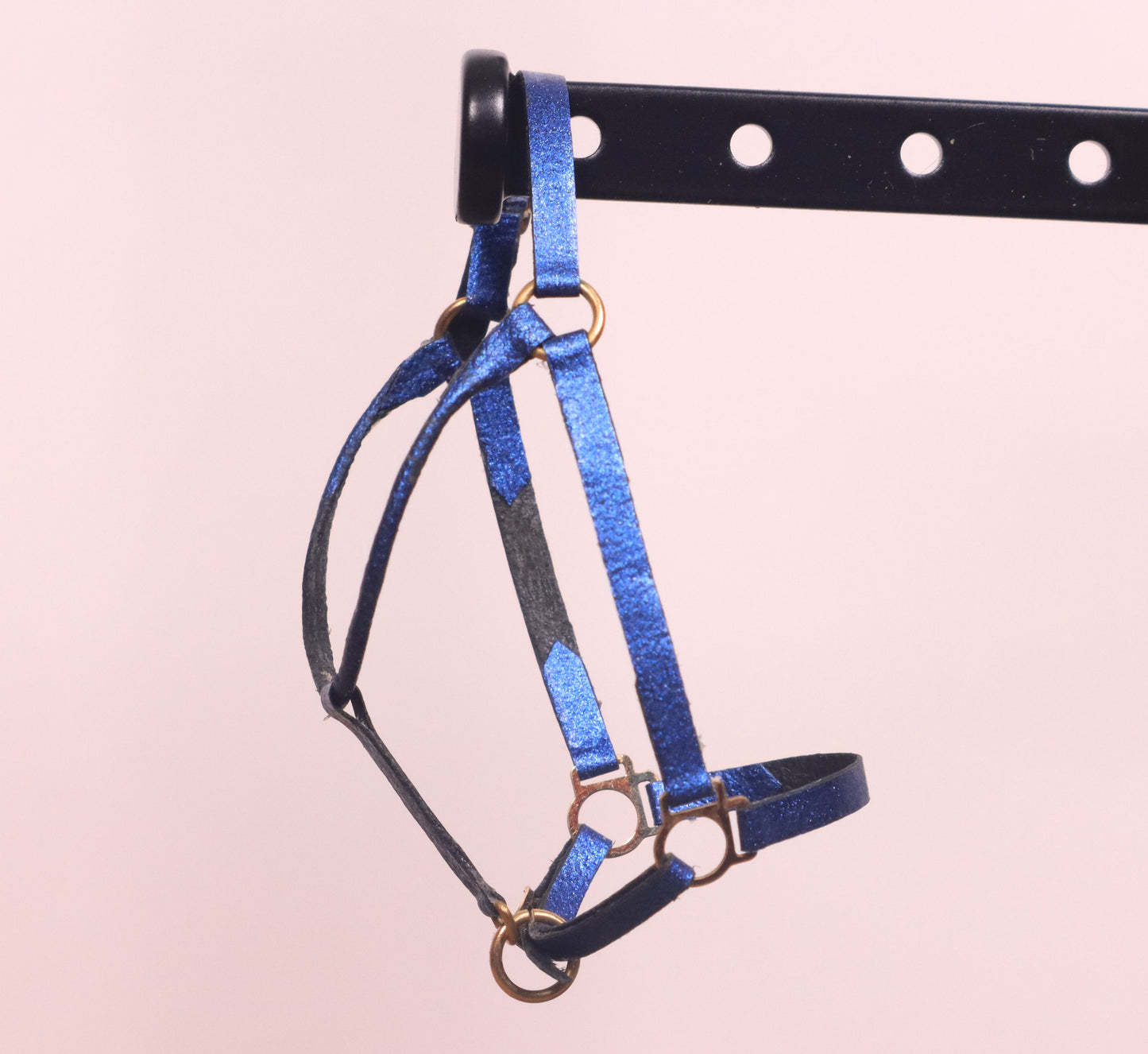 Traditional Scale Leather Halter for Breyer, Stone, other 1:9 Model Horses - Metallic Blue Color, Gold Hardware