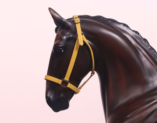 Traditional Scale Leather Halter for Breyer, Stone, other 1:9 Model Horses - Yellow Color, Silver Hardware